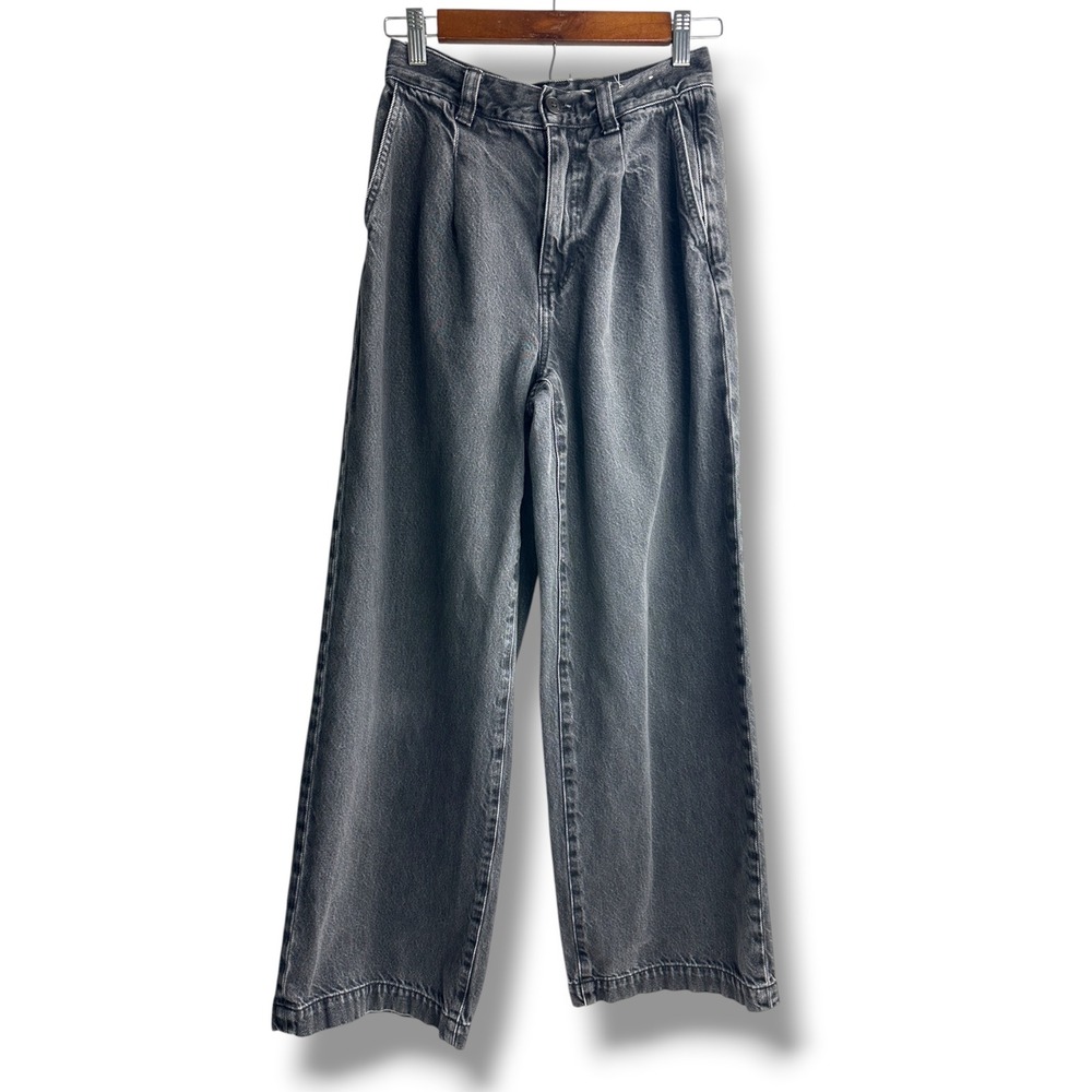 Madewell Harlow Wide-Leg Jean Women 24 Lunar Wash Pleated High Rise Denim Gray
